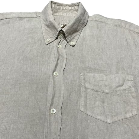 MADE IN ITALY製 120% lino ボタンダウン半袖リネンシャツ ベージュ Lサイズ