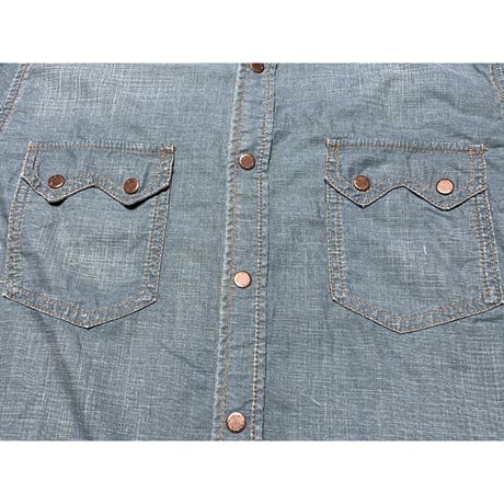 オーガニックコットン使用 nudie Jeans 長袖ダンガリーウエスタンシャツ ライトインディゴ Sサイズ
