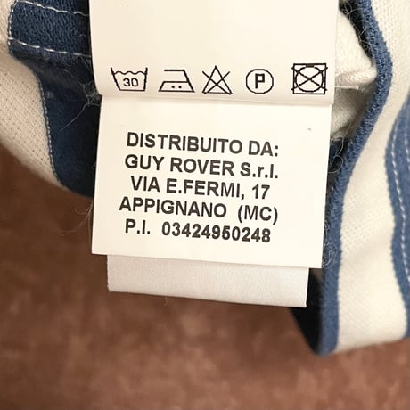 【BARNEYS NEWYORK 取り扱い】 MADE IN ITALY製 GUY ROVER ボーダー柄半袖ボタンダウン鹿の子ポロシャツ ホワイト×ブルー Sサイズ