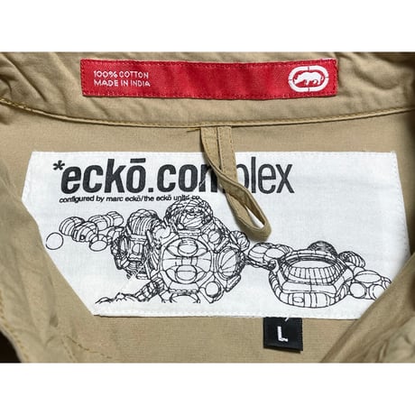 ECKŌ complex バックプリント半袖ワークシャツ ベージュ Lサイズ