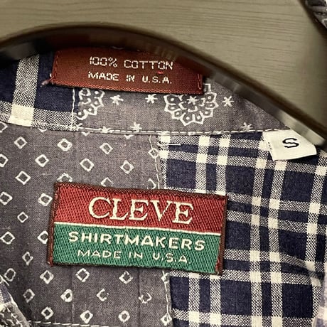MADE IN USA製 CLEVE SHIRTMAKERS 半袖パッチワークボタンダウンシャツ ネイビー Sサイズ