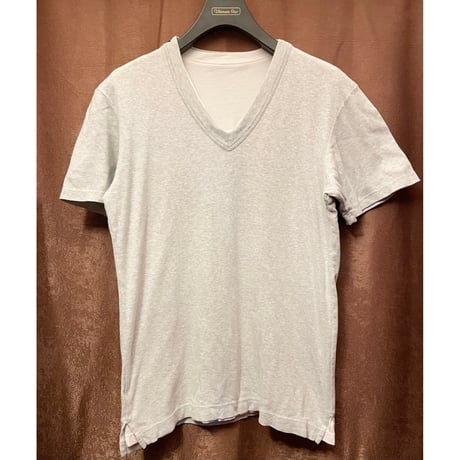 MADE IN ITALY製 DOLCE & GABBANA VネックレイヤードTシャツ グレー×ピンク 44サイズ