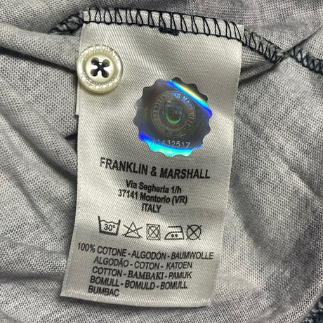 MADE IN ITALY製 FRANKLIN MARSHALL ALUMNI パッチワークプリント加工 半袖ニットポロシャツ インディゴ XSサイズ