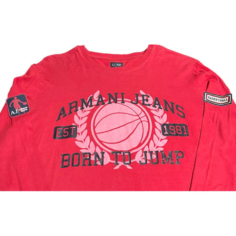 ARMANI JEANS 長袖プリントTシャツ レッド XLサイズ