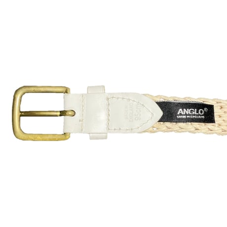 MADE IN ENGLAND製 ANGLO レザーコンビ編み込みベルト ホワイト×アイボリー W95サイズ