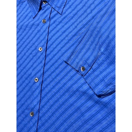 E.Z BY ZEGNA 半袖コットンレーヨンシャツ ブルー Lサイズ