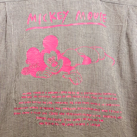 MADE IN JAPAN製 XLARGE × DiSNEY MICKEY MOUSE バックプリント入り ストライプ柄半袖シャツ ネイビー×ホワイト Mサイズ