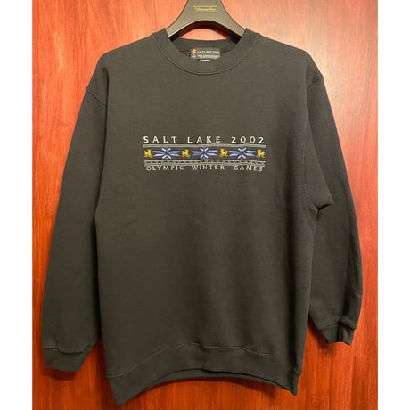 希少 MADE IN USA製 2002 SALT LAKE OLYMPIC オフィシャル 刺繍入り スウェットトレーナー ブラック Sサイズ