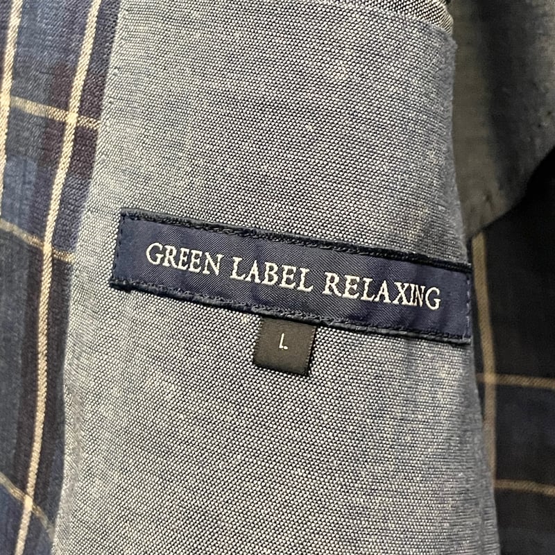 GREEN LABEL RELAXING チェック柄リネンテーラードジャケット ブルー 