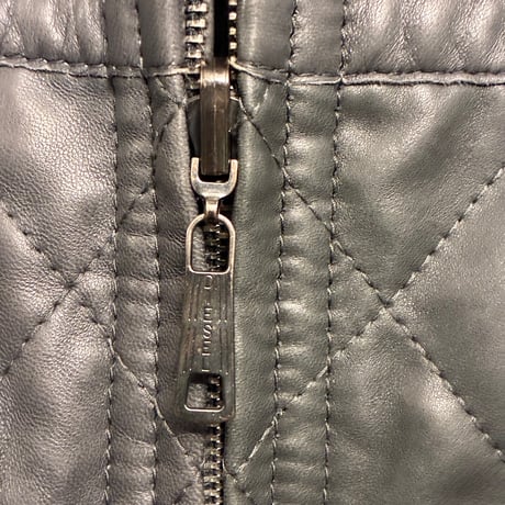 DIESEL 本革 ラムレザー × ナイロン リバーシブル キルティングレザー シングルライダースジャケット グレー Sサイズ
