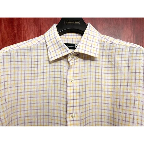 Saks Fifth Avenue チェック柄 長袖リネンシャツ マルチカラー 16.5サイズ