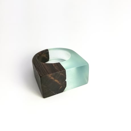 ★新品★ HANDMADE IN ITALY製 SIMONE FRABBONI 古代木平型リング ウッド×クリア