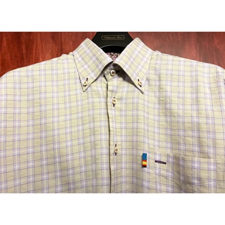 MADE IN SPAIN製 Antonio Martinez CAMISERO チェック柄 長袖ボタンダウンシャツ ベージュ×パープル Sサイズ