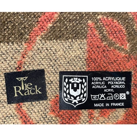 MADE IN FRANCE製 Tie Rack ボタニカル柄マフラー ブラウン×オレンジ
