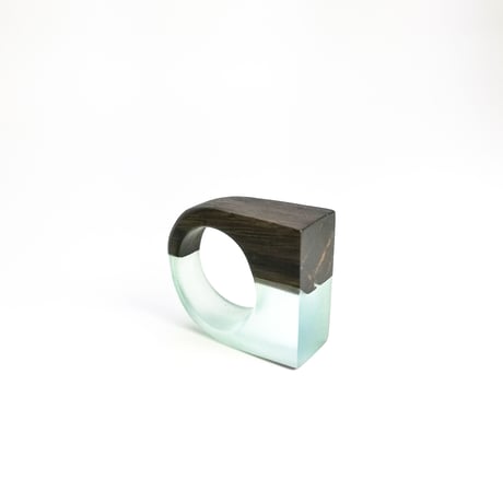 ★新品★ HANDMADE IN ITALY製 SIMONE FRABBONI 古代木平型リング ウッド×クリア