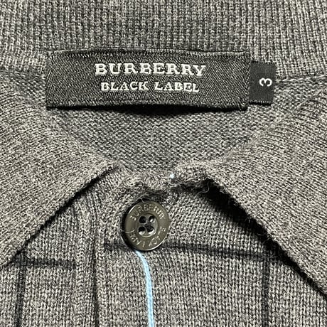 BURBERRY BLACK LABEL チェック柄半袖ニットポロシャツ チャコールグレー 3/Lサイズ