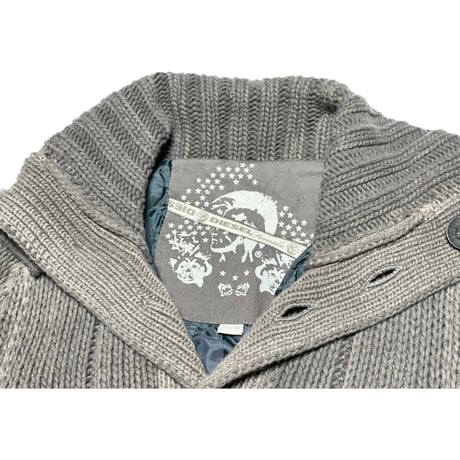 DIESEL 裏キルティング加工ケーブルニットカーディガン グレー XSサイズ