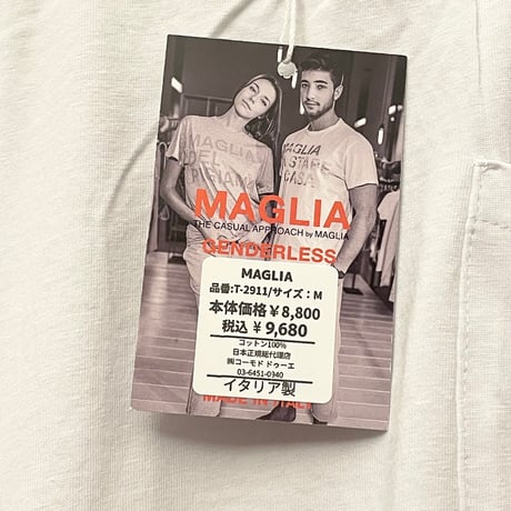 ★新品★ MADE IN ITALY製 MAGLIA 2024年SSモデル「ARANCIA」ポケット付きプリントクルーネックTシャツ ホワイト S～Lサイズ