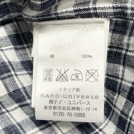 【nano universe取り扱い】MADE IN ITALY製 GUY ROVER PER nano universe ギンガムチェック柄長袖リネンシャツ ネイビー Lサイズ