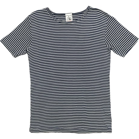 【SHIPS 取り扱い】 S.N.S. HERNING ボーダー柄半袖ニットTシャツ ネイビー Mサイズ
