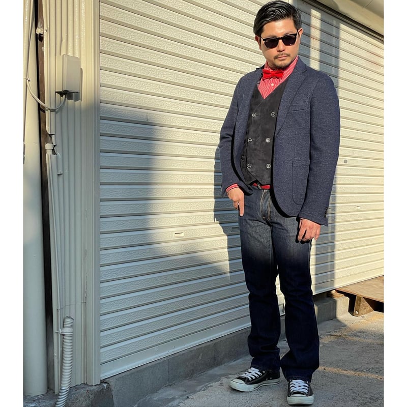 EMPORIO ARMANI コットンシルク長袖ストライプシャツ レッド Lサイズ 