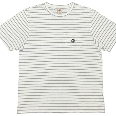 FRANKLIN MARSHALL ポケット付き半袖ボーダーTシャツ ホワイト×グレー Lサイズ