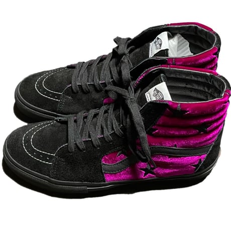 箱付き Supreme 2013 Fall/Winter Collection SUPREME×VANS SK8-HI PRO ベルベットハイカットスニーカー ブラック×ピンク US10/28cm