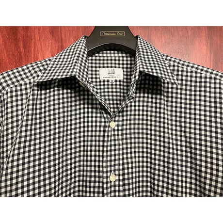 MADE IN PORTUGAL製 dunhill ENGINEERED FIT ギンガムチェック柄長袖シャツ ブラック×ホワイト Mサイズ