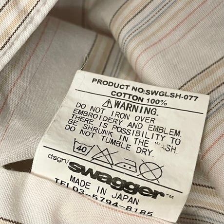 MADE IN JAPAN製 SWAGGER ワッペン付き 長袖ストライプシャツ ホワイト Lサイズ