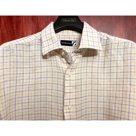 Saks Fifth Avenue チェック柄 長袖リネンシャツ マルチカラー 16.5サイズ