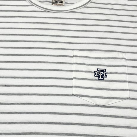 FRANKLIN MARSHALL ポケット付き半袖ボーダーTシャツ ホワイト×グレー Lサイズ