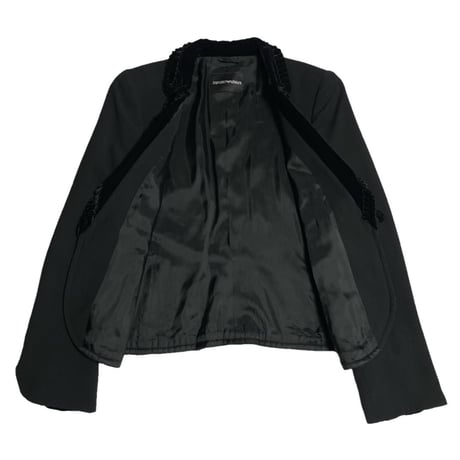 MADE IN ITALY製 EMPORIO ARMANI ベロア切り替えテーラードジャケット ブラック 42サイズ