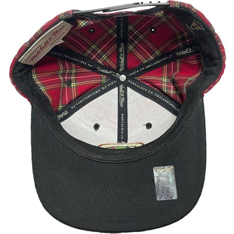 mitchell & ness NHL CHICAGO BLACK HAWKS VINTAGE チェック柄生地スナップバックキャップ 赤チェック Fサイズ