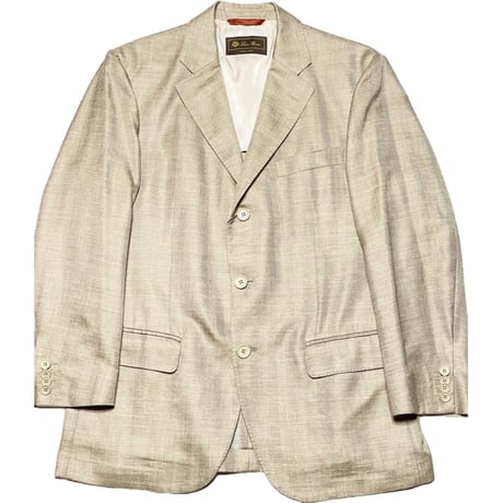 MADE IN ITALY製 Loro Piana ウールシルクリネン混シャドーヘリンボーン柄ジャケット ベージュ 48サイズ