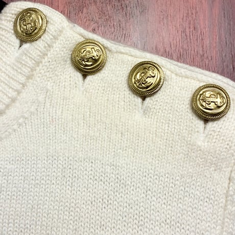 MADE IN ITALY製 BAFY ボーダー柄 クルーネックウールセーター アイボリー×ブラック 48サイズ