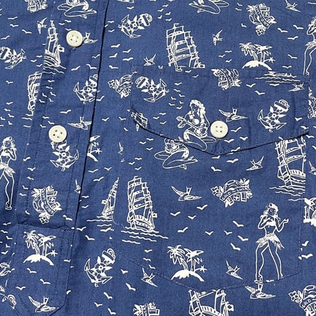 【BEAMS 取り扱い】 MADE IN USA製 GITMAN VINTAGE ボタンダウンプルオーバーアロハシャツ ネイビー XSサイズ