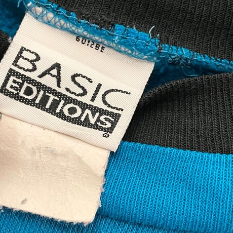 MADE IN USA製 BASIC EDITIONS 重ね襟プリントトレーナー ターコイズブルー XLサイズ