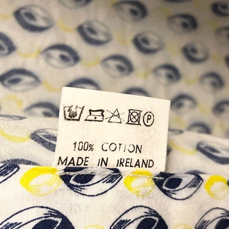 MADE IN ENGLAND製 80s～90s COLIN HARVEY BLUE SPOT 総柄長袖ウエスタンシャツ ホワイト Mサイズ