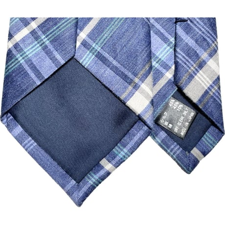 MADE IN JAPAN製 Green label relaxing チェック柄シルクリネンコットンネクタイ ブルー