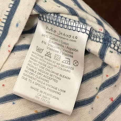 MADE IN PORTUGAL製 Nudie jeans ボーダー柄7分袖ラグランシャツ マルチカラー XSサイズ
