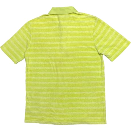 MADE IN JAPAN製 LACOSTE ボーダー柄半袖パイルポロシャツ ライムグリーン 3/Sサイズ