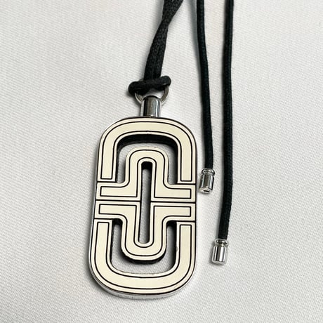 箱付き BVLGARI Necklace with parentesi pendant レザー×シルバー925コンビ チョーカーネックレス ホワイト×ブラック×シルバー