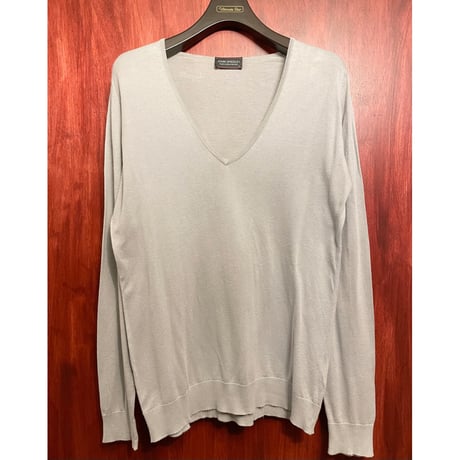 MADE IN GREAT BRITAIN製 JOHN SMEDLEY Vネックコットンセーター グレー Sサイズ