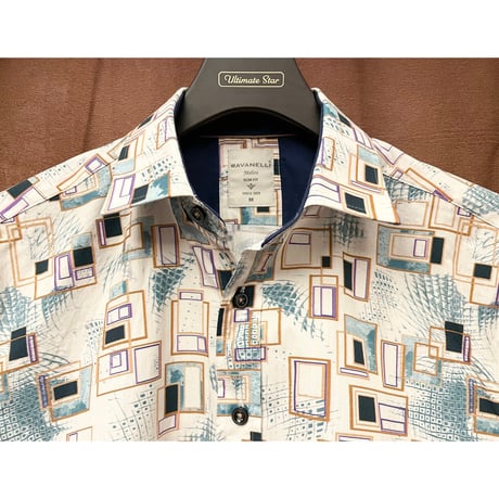 RAVANELLI SLIM FIT 半袖総柄シャツ アイボリー Mサイズ