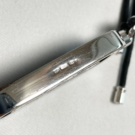 箱付き BVLGARI Necklace with parentesi pendant レザー×シルバー925コンビ チョーカーネックレス ホワイト×ブラック×シルバー