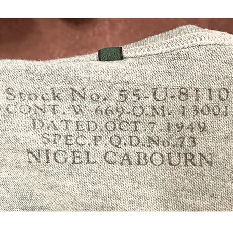MADE IN JAPAN製 NIGEL CABOURN ヴィンテージ加工ポケット付き半袖Tシャツ グリーン 46サイズ