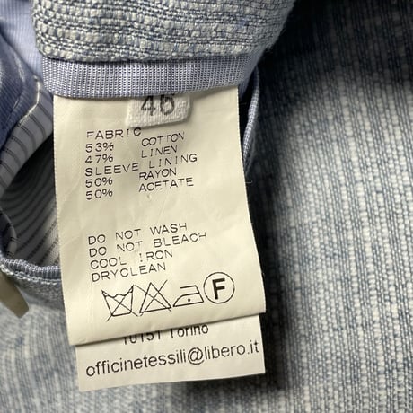 【ベイクルーズ取り扱い】MADE IN ITALY製 Mr. Rick Tailor コットンリネンテーラードジャケット サックス 46サイズ