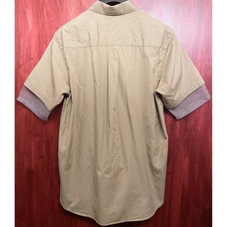 ▲訳あり商品▲ MADE IN JAPAN製 PHENOMENON 2012年SSモデル 袖メッシュ 半袖コットンワークシャツ ベージュ 42/XLサイズ