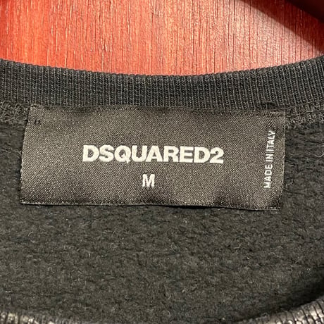 MADE IN ITALY製 DSQUARED2 2014年モデル レザー加工スウェットトレーナー ブラック Mサイズ