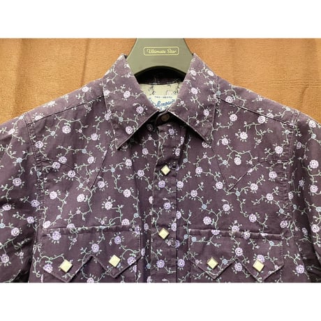 MADE IN USA製 Rockmount Ranch Wear 半袖花柄ウエスタンシャツ パープル 14.5サイズ